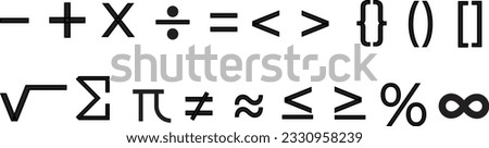 Set of math icons. The concept of counting and solving math problems. Vector illustration Royalty-Free Stock Photo #2330958239