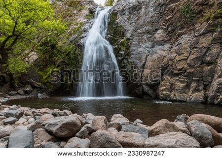 Aliaga Suuçtu Waterfall. Flowing water from the hills in the forest. Izmir Türkiye