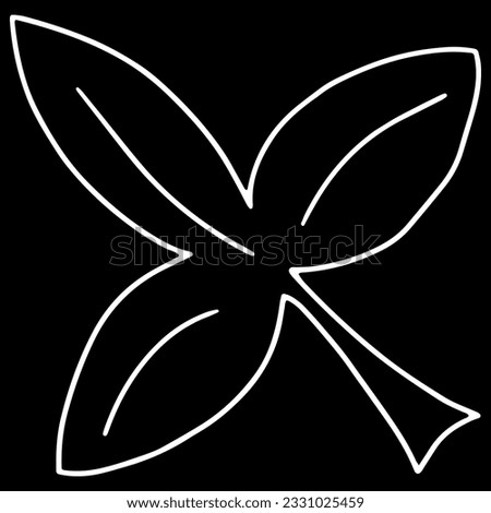 Vector Leaf Illustration on Black Background. Leaf Image in Line Art Style. Coloring Page for Kids. Black and White Coloring Book.
