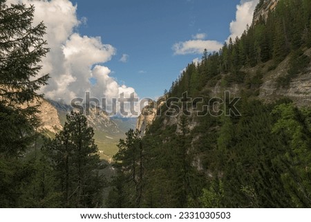Forcella Sora Forno Trek on Alta Via 1, Dolomites, Italy. Breathtaking hiking route in the stunning Dolomites