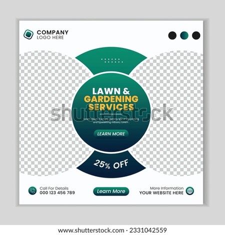 Lawn mower gardening service social media post design template.  Agriculture farming business service post.
Lawn and gardening service social media post banner template.