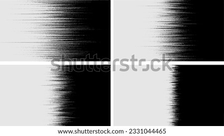 Pack of vector black and white grunge line gradient banner, texture template made of a lines, grunge graphic backdrop, texture vector background template.

Format Vektor