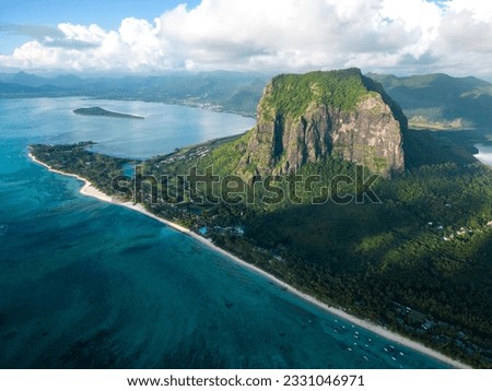 Incredible view of Le Morne mountain in Mauritius. Picture taken from drone
