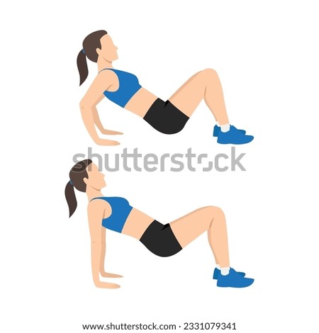 Woman doing Triceps dips exercise. Workout for hands. Flat vector illustration isolated on white background Royalty-Free Stock Photo #2331079341