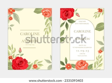 beautiful wedding invitation cards set with watercolor flowers, vector illustration