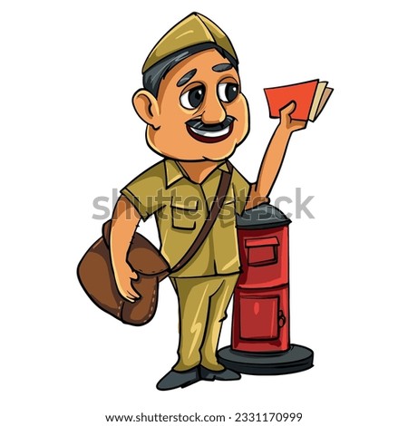 Vector illustration of a Indian postman in uniform.  Royalty-Free Stock Photo #2331170999
