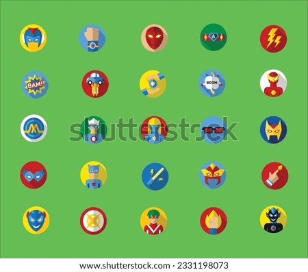 Super Hero Collection Elements Icons Set Vector Thin Line. Hero Superman Silhouette And Woman, Face Mask And Muscle Power Concept Linear Pictograms. Color Contour Illustrations.