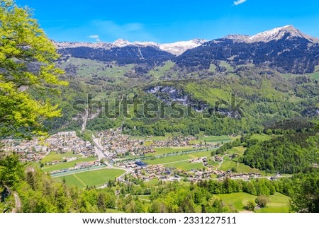Panoramic view of Meiringen, near Reichenbach falls (Reichenbachfall) at the Swiss Alps in Switzerland Royalty-Free Stock Photo #2331227511