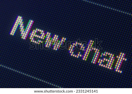 Macro photo of computer screen with a new chat link. AI chat bot interface elements collected with pixels.