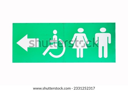 Signs Modern public toilet or bathroom sign green isolated on white background of men, women, people disabilities with person icon. Symbol notifying people to use service in restaurants.