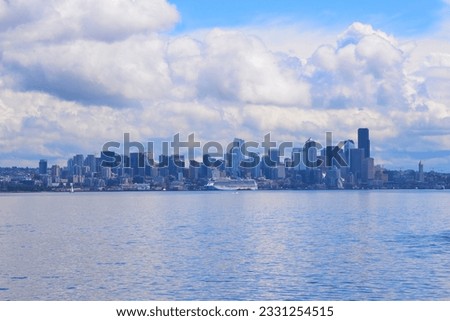 Seattle  skyline from a ferry on Puget Sound.
