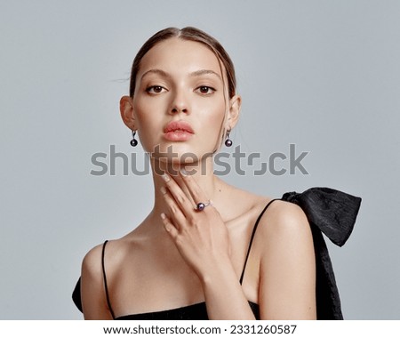 The concept of women's jewelry. closeup rings, earrings and necklace modern elegant lifestyle accessories with copy space for text and background.