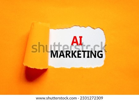 AI marketing symbol. Concept words AI artificial intelligence marketing on beautiful white paper. Beautiful orange background. Business AI artificial intelligence marketing concept. Copy space.
