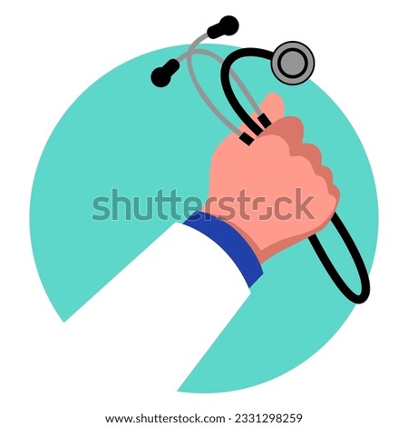 Clip art of a doctor hand holding a stethoscope, vector illustration
