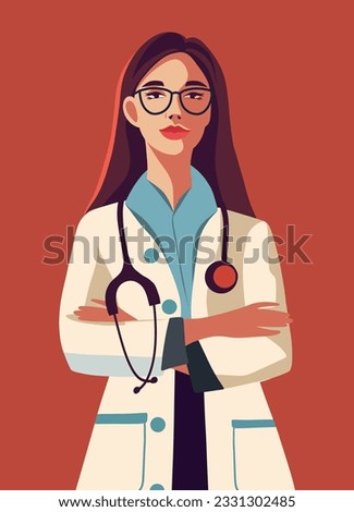 Vector illustration flat vector icon woman avatar doctor in a smock glasses and with a stethoscope medicine health