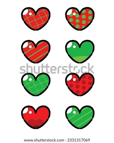 Set of cute heart cartoon design. Red and green heart icon symbol