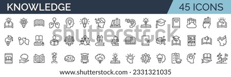 Set of 45 outline icons related to knowledge. Linear icon collection. Editable stroke. Vector illustration Royalty-Free Stock Photo #2331321035