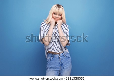 friendly smiling blonde young female adult in blouse isolated background