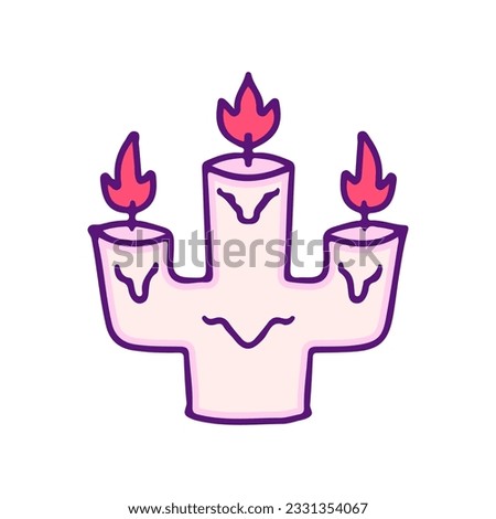 Three of candles, illustration for t-shirt, sticker, or apparel merchandise. Doodle, retro, and cartoon style.