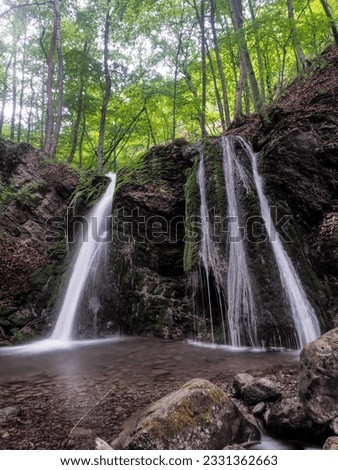waterfall at the spring misty forest
