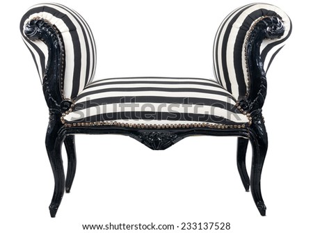antique striped black and white seat isolated on white 