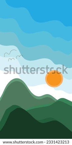 ilustrasi landscape with mountains and sea