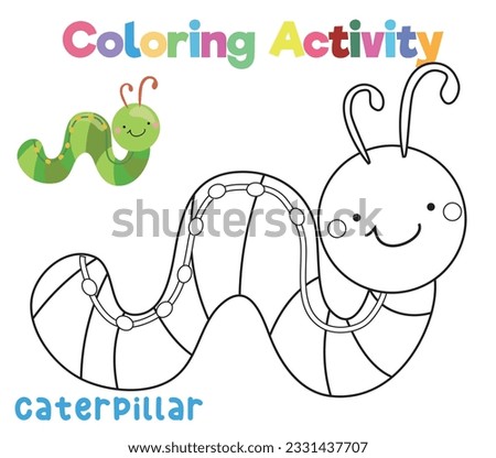 Coloring a cute caterpillar. A colouring page of the insect. Coloring activity for preschool and kindergarten children. Printable educational printable coloring worksheet. Vector file.
