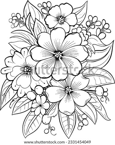 Flower Coloring Page, Flower Line Art Vector