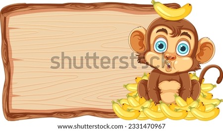 Cute monkey with wooden sign board illustration