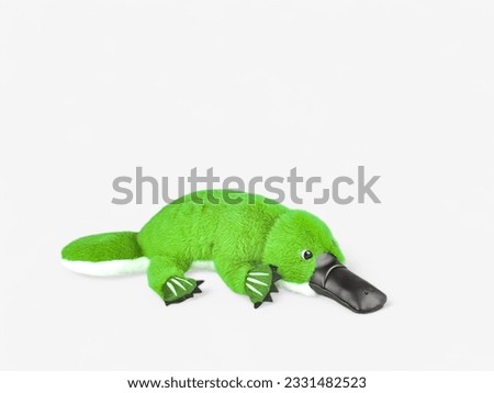 Green platypus doll on a white background
