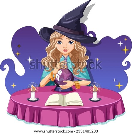 Witch with magic spell cartoon illustration