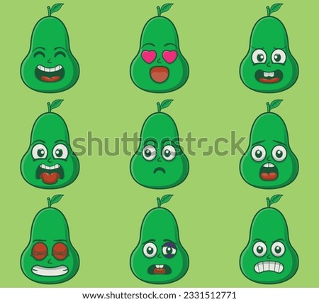Vector cute guava emoticon expressions set
