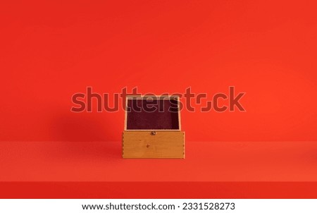 Podium on a red background. Product display. Mockup for product branding, presentation. Background for products, cosmetics, jewelry.