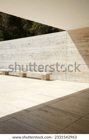 German Pavilion, designed by Ludwig Mies Van Der Rohe, in Barcelona, Spain. Royalty-Free Stock Photo #2331542963