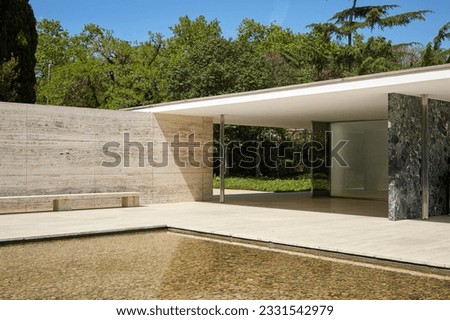 German Pavilion, designed by Ludwig Mies Van Der Rohe, in Barcelona, Spain. Royalty-Free Stock Photo #2331542979