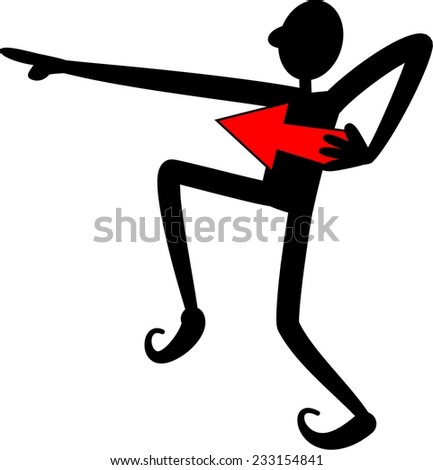 A simple silhouette illustration of a stick figure man holding a red arrow and pointing in the direction he is going take.