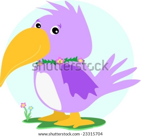 Purple Parrot with Flowers Vector