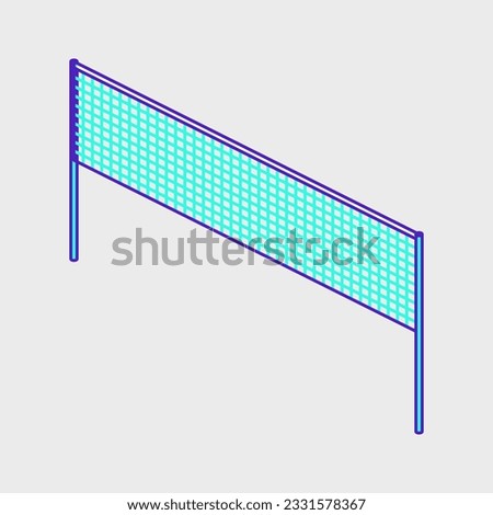 Volleyball and badminton net isometric vector illustration