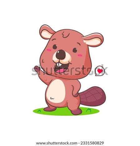Cute Beaver Cartoon Character Mascot vector illustration. Kawaii Adorable Animal Concept Design. Isolated White background.