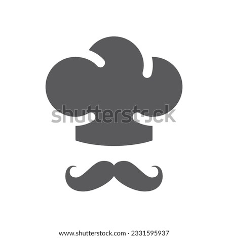 Chef cap or hat and moustache vector icon. Kitchen, cooking and restaurant symbol.