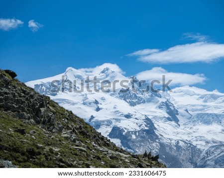 Zermatt, Switzerland - July 1st: Panoramic view of the highest peak of Switzerland, Dufourspitze. Royalty-Free Stock Photo #2331606475