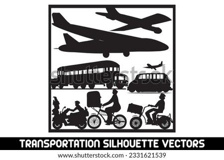 Transportation silhouettes vector, Vector transport illustration, Vehicle silhouette vectors, Car silhouette clipart, Bike silhouette vectors, Plane silhouette graphics,