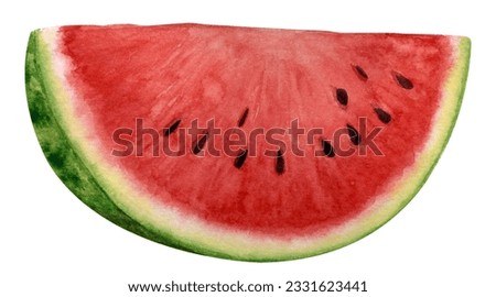 Watercolor drawing of watermelon, slice.  Drawn by hand.
