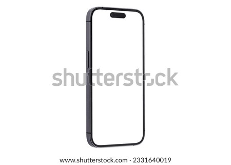 Smartphone with a blank screen on a white background. Smartphone mockup closeup isolated on white background. Royalty-Free Stock Photo #2331640019