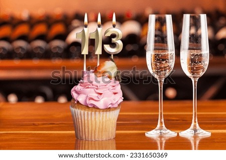 Cupcake With Number For Celebration Of Birthday Or Anniversary; Number 113.