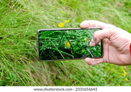 Photo with a smartphone. Smartphone screen close-up. Smartphone in a man's hand