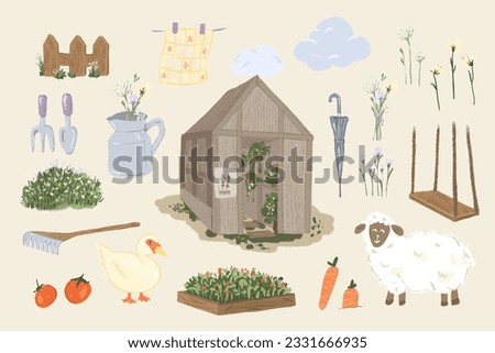 Farm minimal set vector, flower garden,Cute, collection, illustration , Hand draw, vector