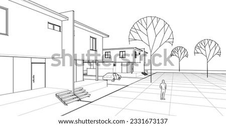 architecture townhouse sketch 3D illustration