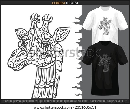 Giraffe head mandala arts isolated on black and white t shirt.