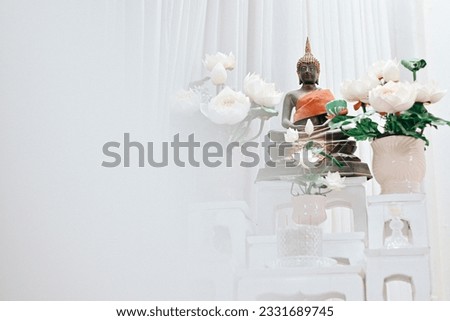 close up buddha statue wallpaper background, copy space for text, thai traditional concept